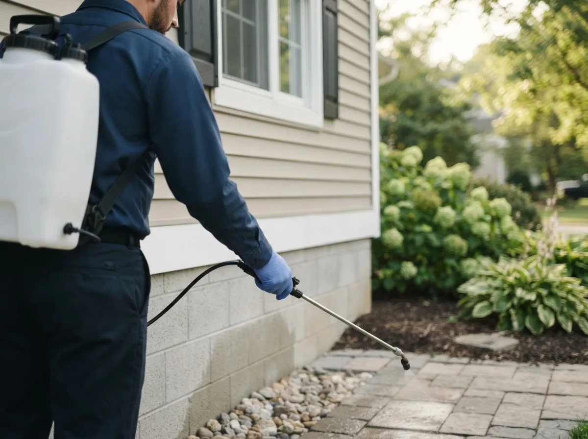 Pest control technician inspecting a home in Clinton, OH